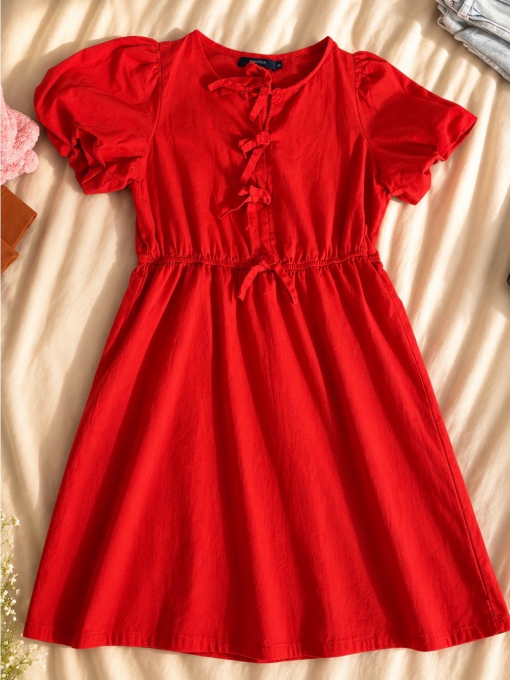 Women's Red Tie-Front Casual Dress